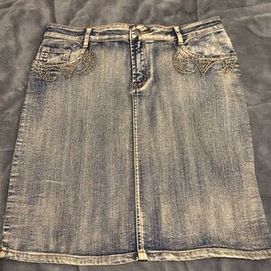 Y2k Denim Skirt with Embroidered Details